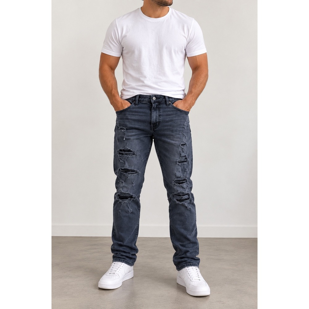 American Eagle AirFlex+ Athletic Skinny Distressed Ripped Jeans Black 34x34